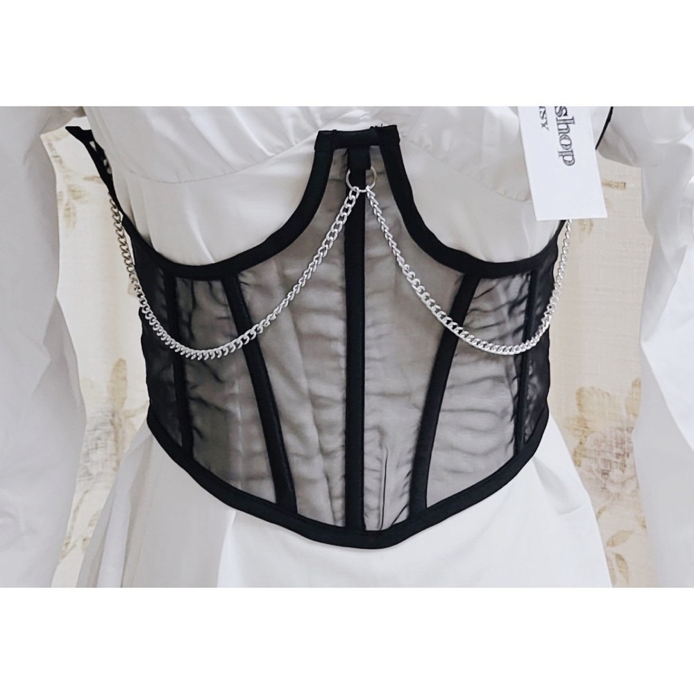 Mesh Under Bust Corset with Chain Detail